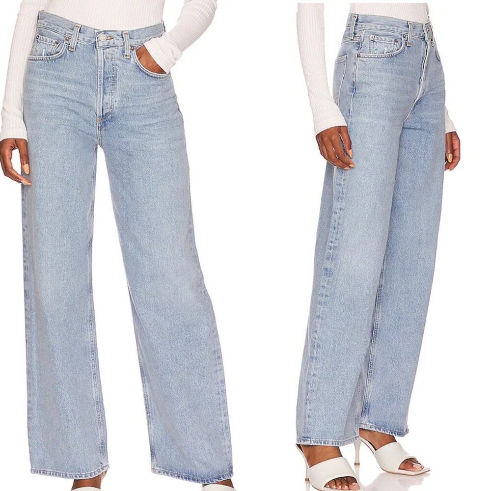 NWT AGOLDE Low Slung Baggy Jeans Button Fly In Void Blue Women Size 29